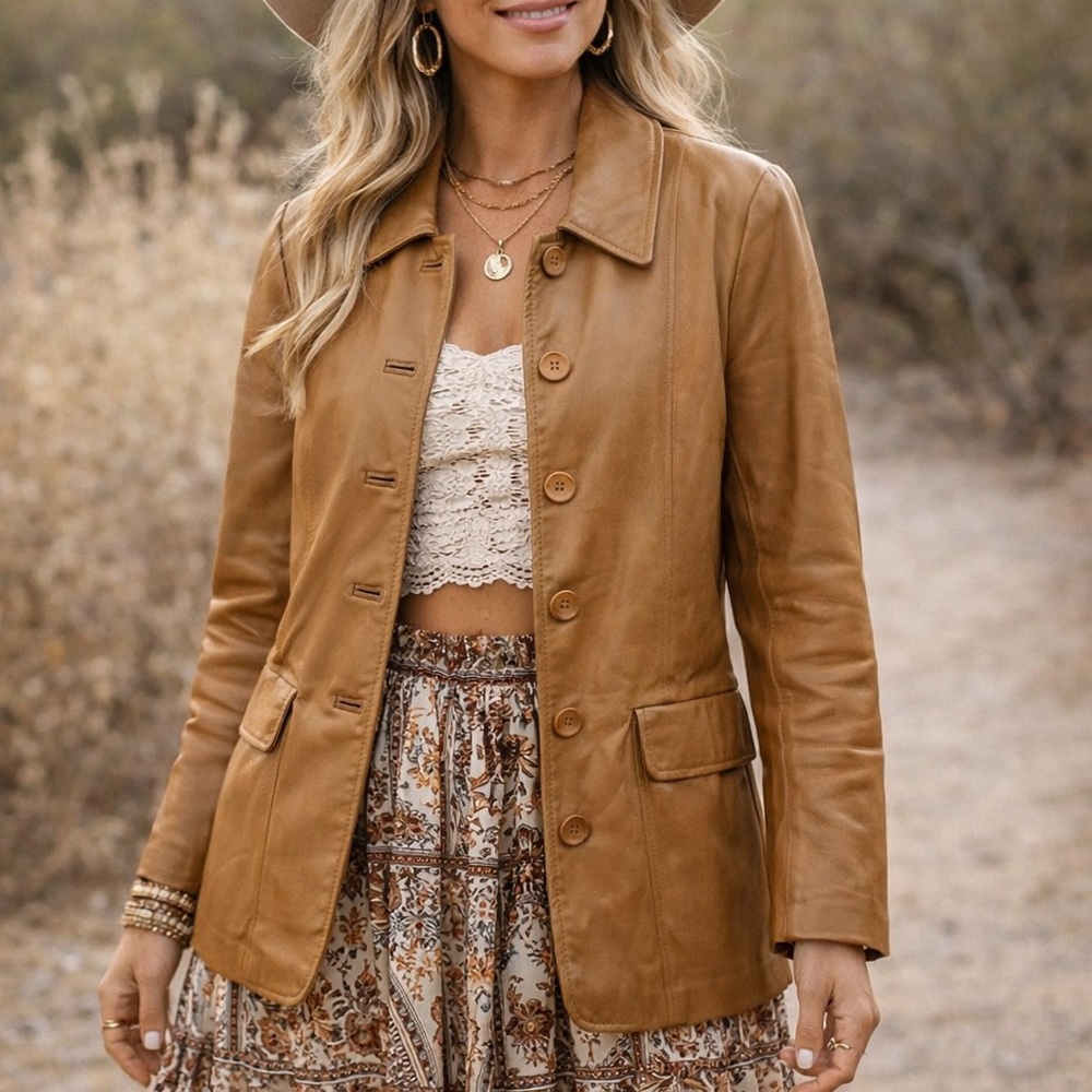 Classic Tan Leather Jacket for Women 07-0279